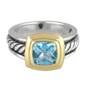 David Yurman Gold & Silver Blue Topaz Cable Ring